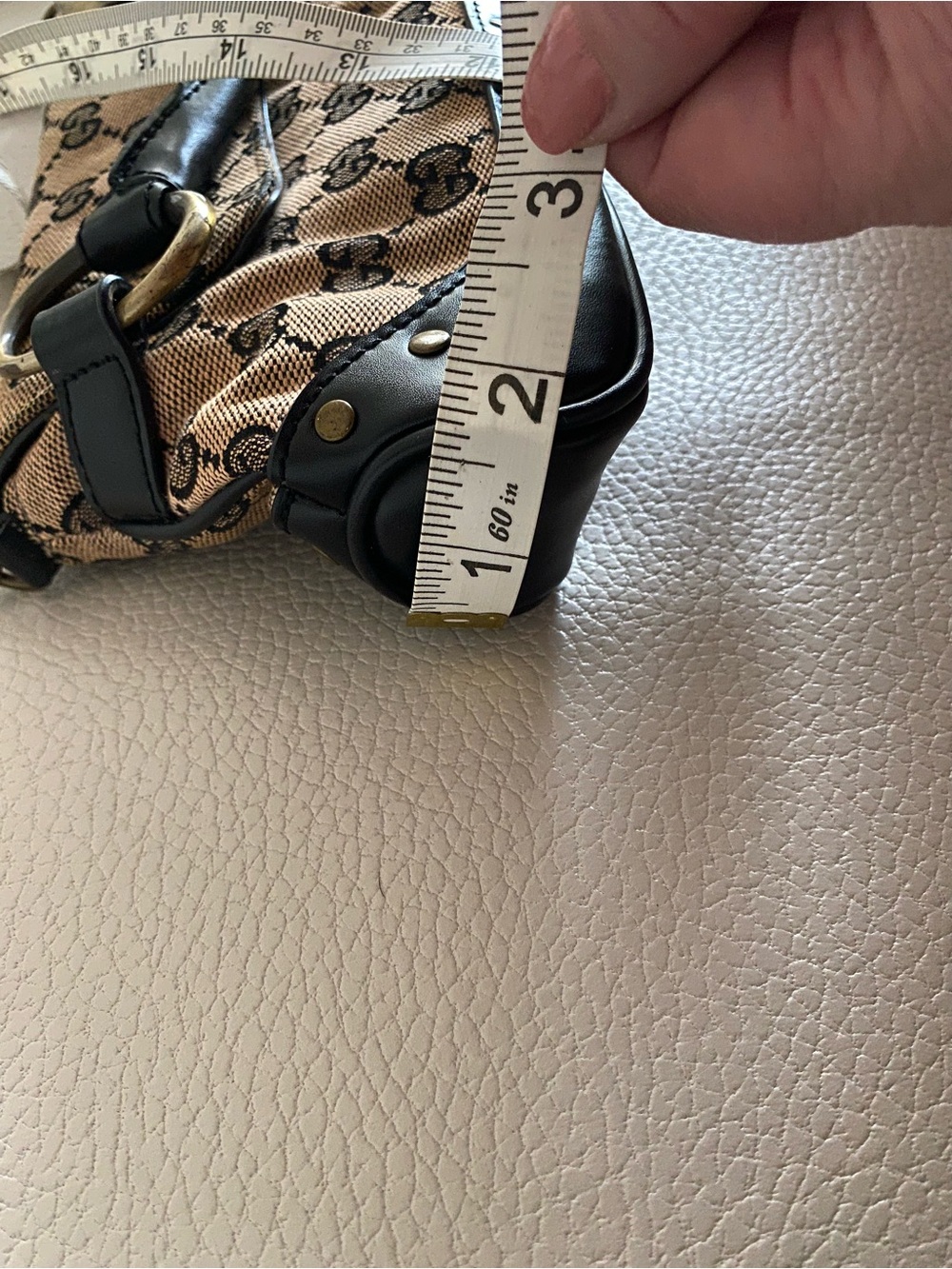 Gucci Beige/Brown GG Canvas Shoulder Bag with Black Leather Trim - Picture 14 of 14